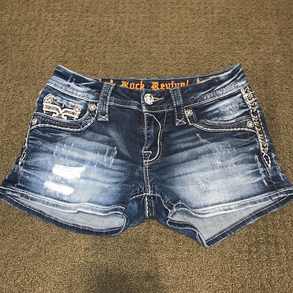 Rock revival denim shorts